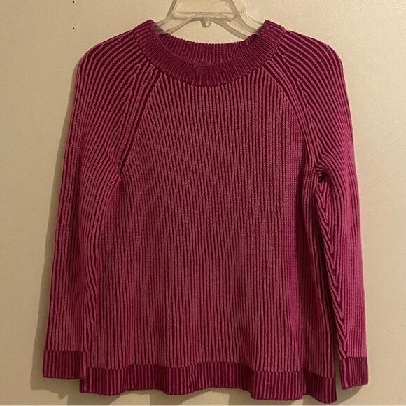 Lands End Womens Size XS 2-4 Dark Pink Cotton Knit Crewneck Sweater - Picture 1 of 9